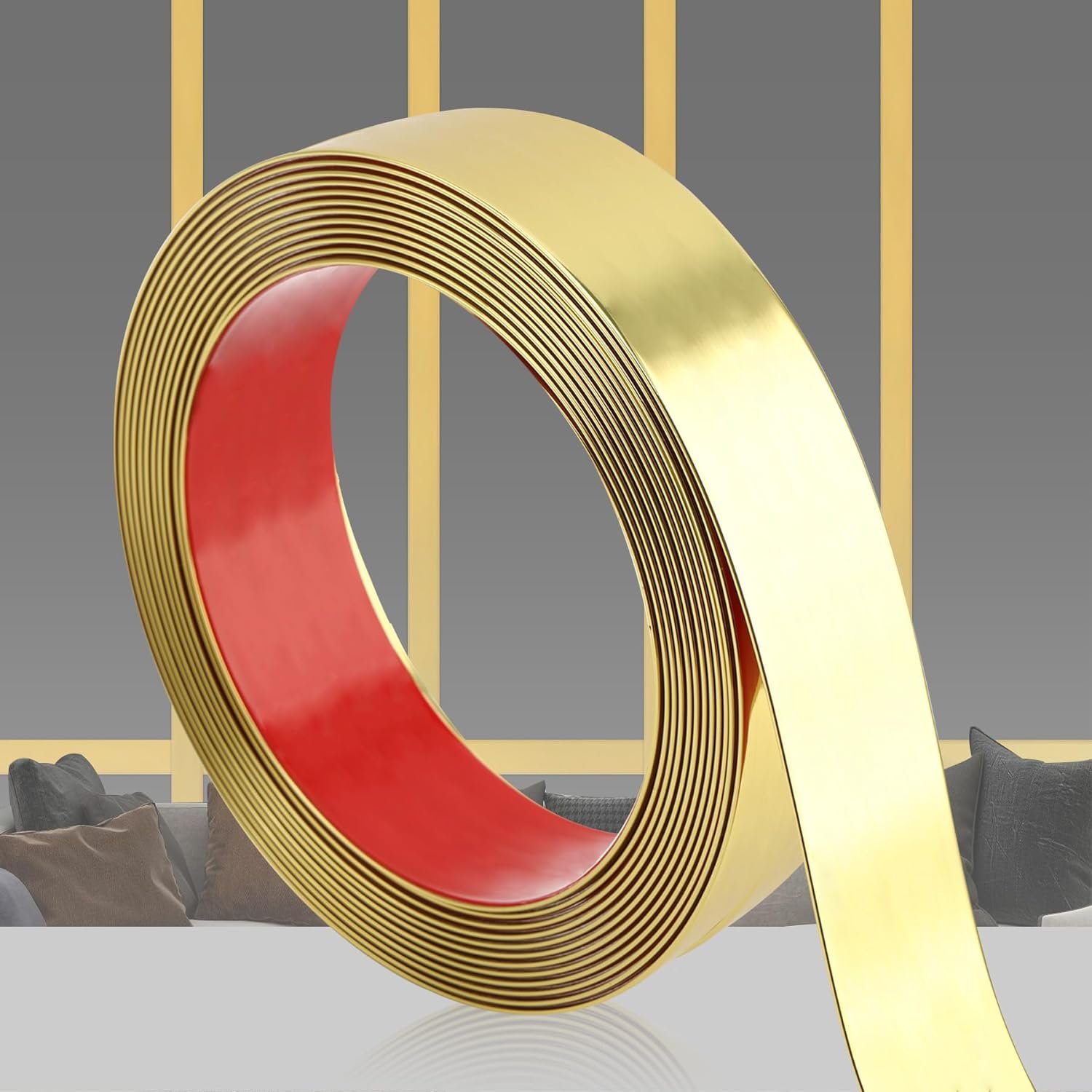 QDYMXUN Glossy Gold Peel and Stick PVC Molding Trim, Flexible DIY Wall Accent Strip for Mirror Frame, Cabinet, Edges & Borders and Tiles (197″L x 1.6″W)