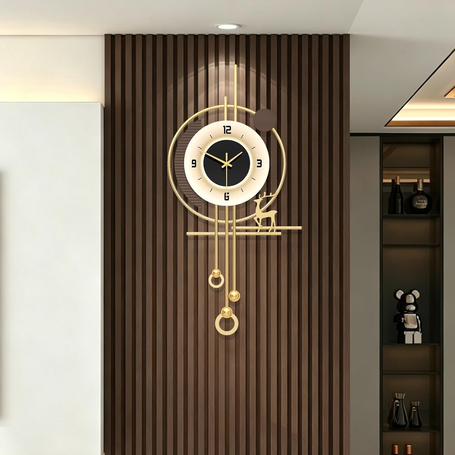 Wall Clocks for Living Room Decor, Large Wall Clocks Decorative Deer Modern Wall Clock Battery Operated Non Ticking for Bedroom Office Kitchen Big Silent Clock Wall Decor （31.5 * 15.7 Inch）