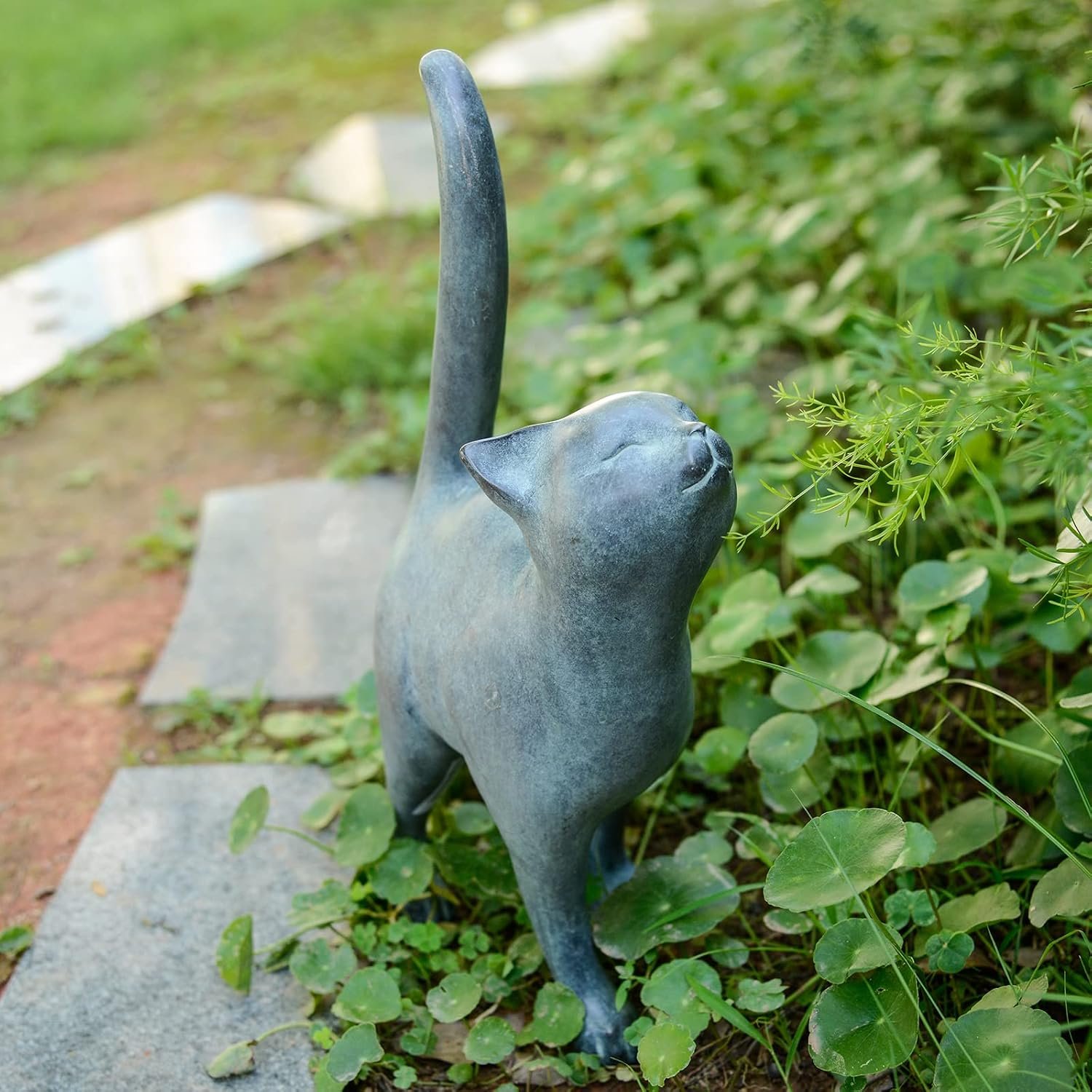 Newman House Studio Garden-Statues Cat-Figurines Home Garden Decor – Farmhouse Backyard Polyresin Kitten 7.6L x 4W x 14.5H inch