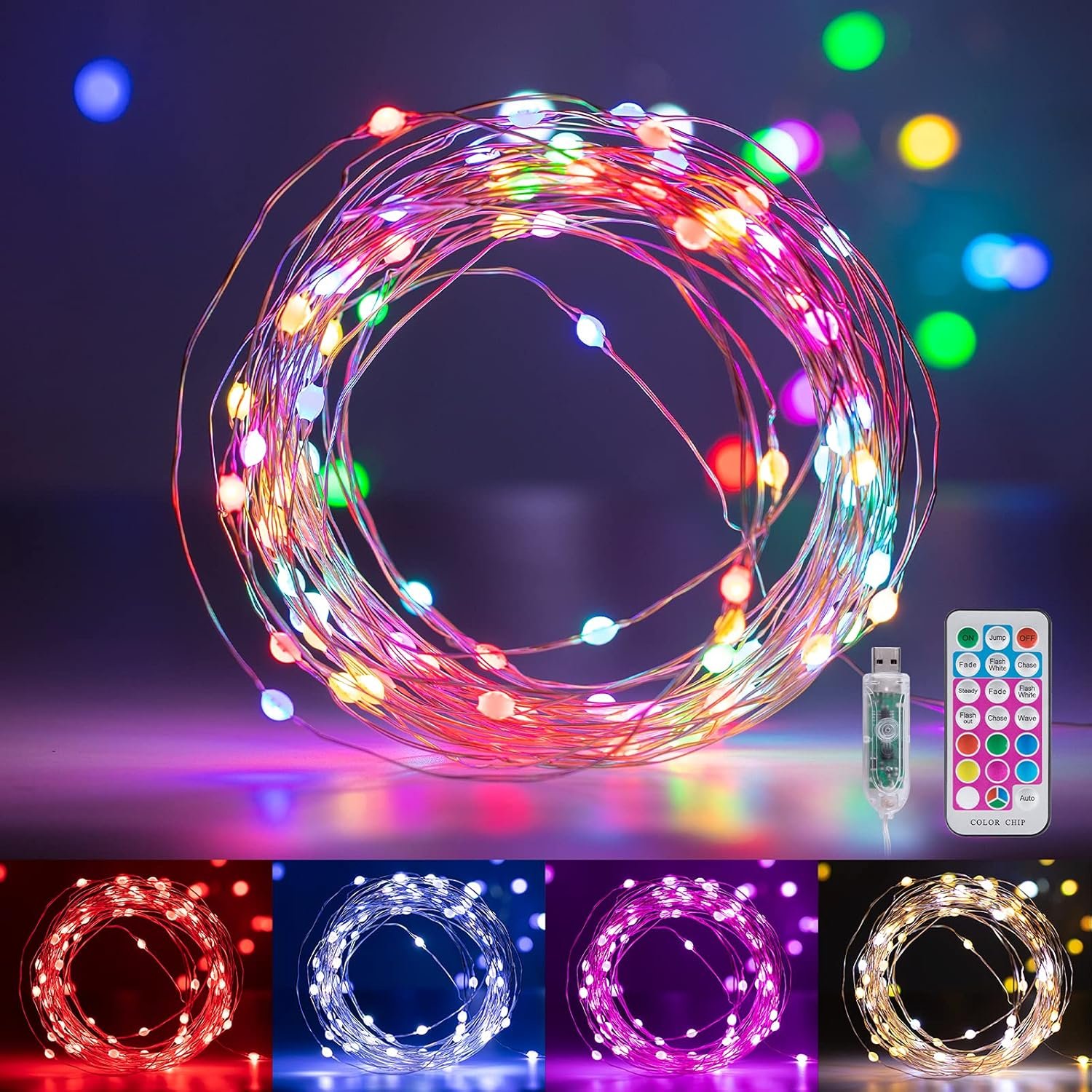 Minetom Fairy Lights Color Changing – 33FT 100 LED String Lights with Remote,11 Modes, USB Fairy Lights Indoor, Twinkle Christmas Fairy Light for Bedroom Indoor Classroom