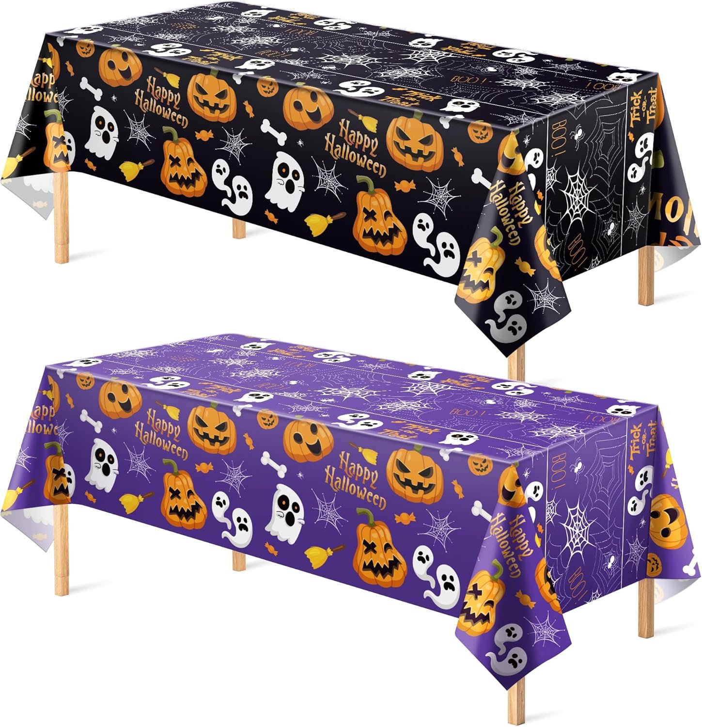 OHOME Halloween Decorations – Disposable Plastic Halloween Tablecloth | Halloween Party Decorations Favors Supplies for Table Decor Indoor Outdoor Backdrop Banner,2 Pack