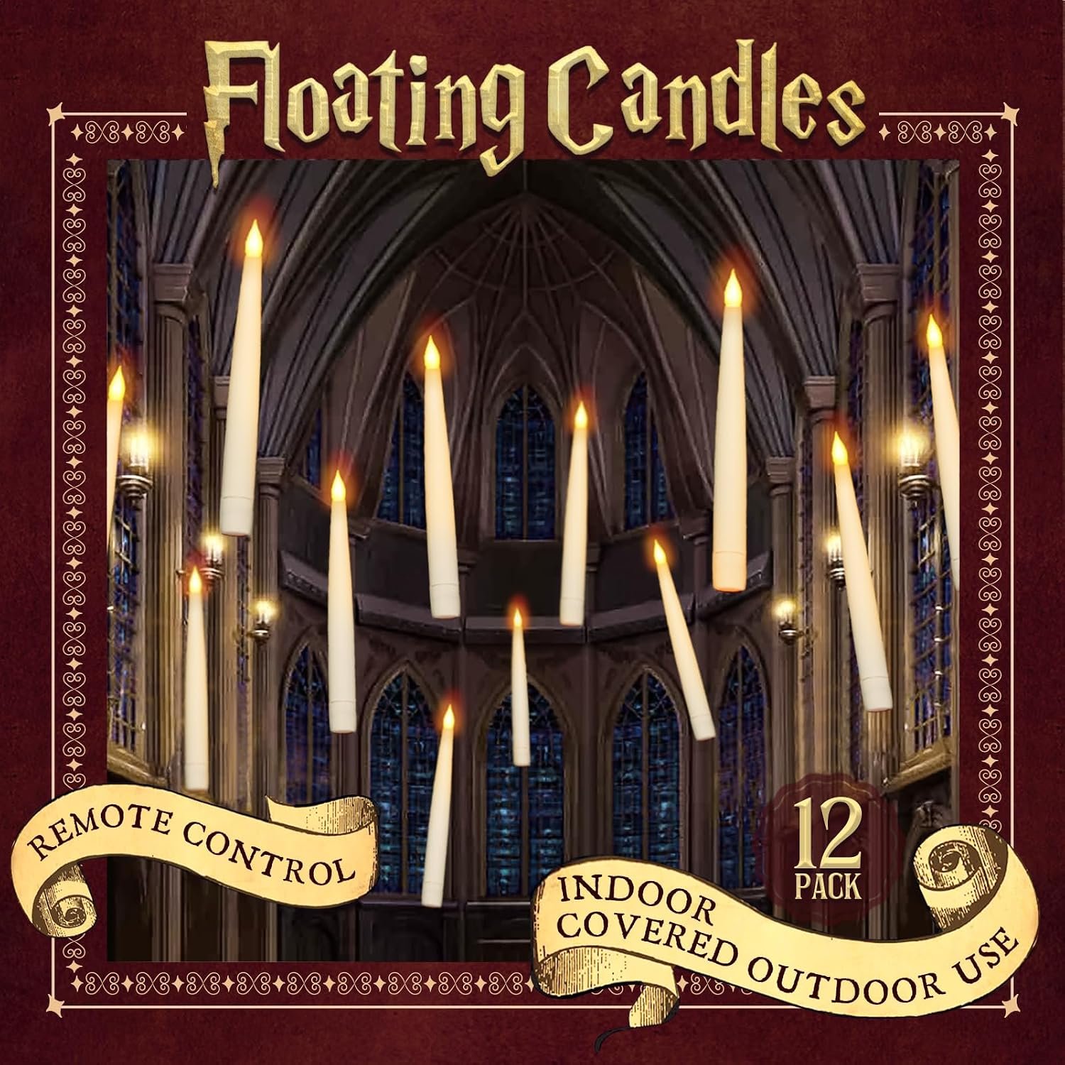 ORIENTAL CHERRY Halloween Decorations – Floating LED Candles with Remote Control -12Pcs Magic Witch Wizard Christmas Decor for Indoor Home Room Classroom Bedroom Birthday Party (with Common Remote)