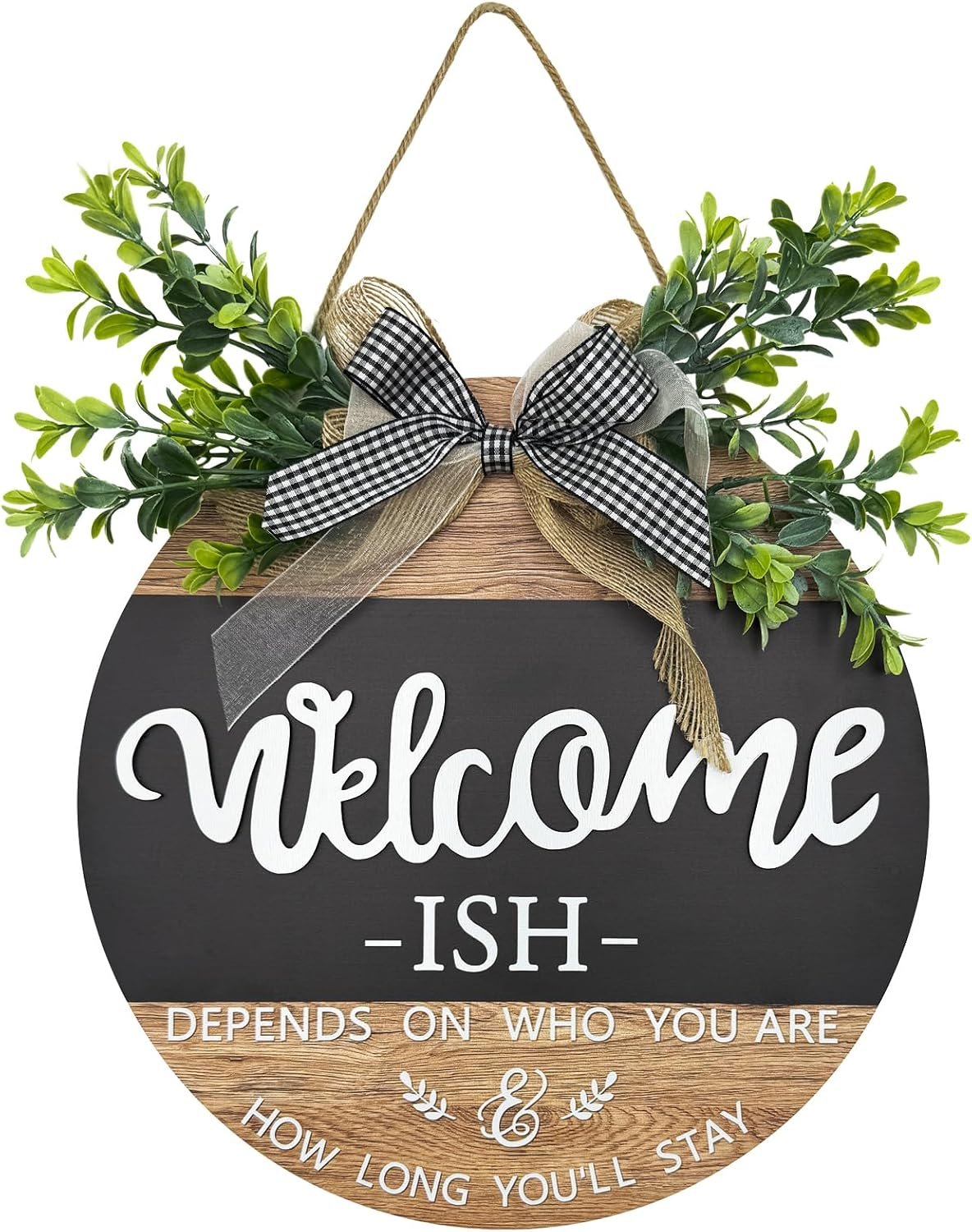 Round Wood Welcome Sign for Front Door,Rustic Hanging Wood Wreaths Sign,Farmhouse Porch Fence Welcome Wreaths Decorations.(12inch)