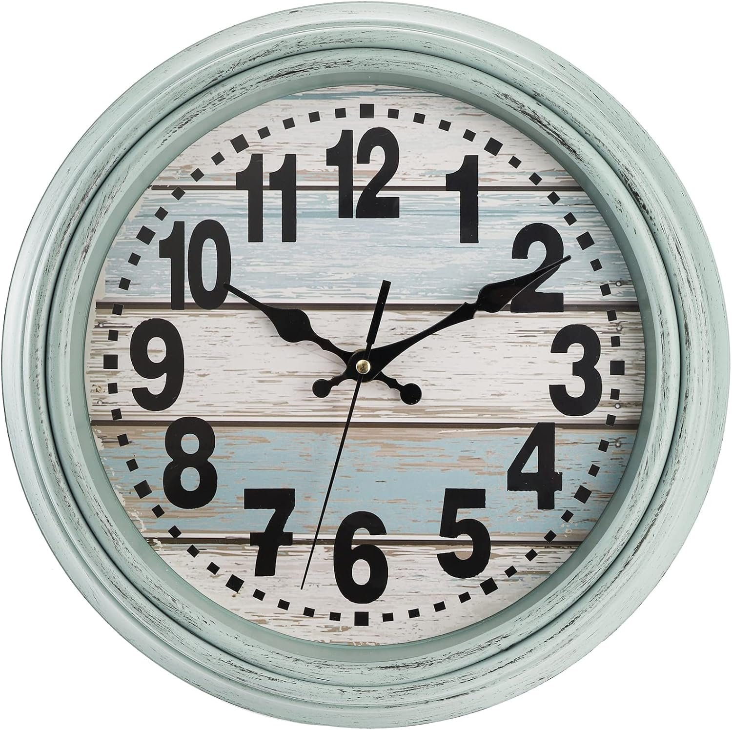 ZENFUN 12” Rustic Wall Clock, Silent Non Ticking Clock Quartz Wall Clock Battery Operated, Country Style Wall Decoration for Kitchen Living Room Home, Office, School, Large Numbers, Green