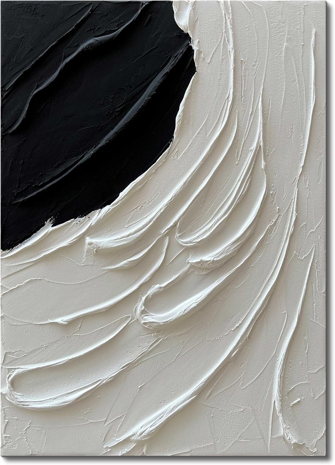 Creespi Hand Painted Thick Textured Black and White Wall Art 28×40 inch,Modern Minimalist Abstract Oil Painting On Canvas for Wall Decor