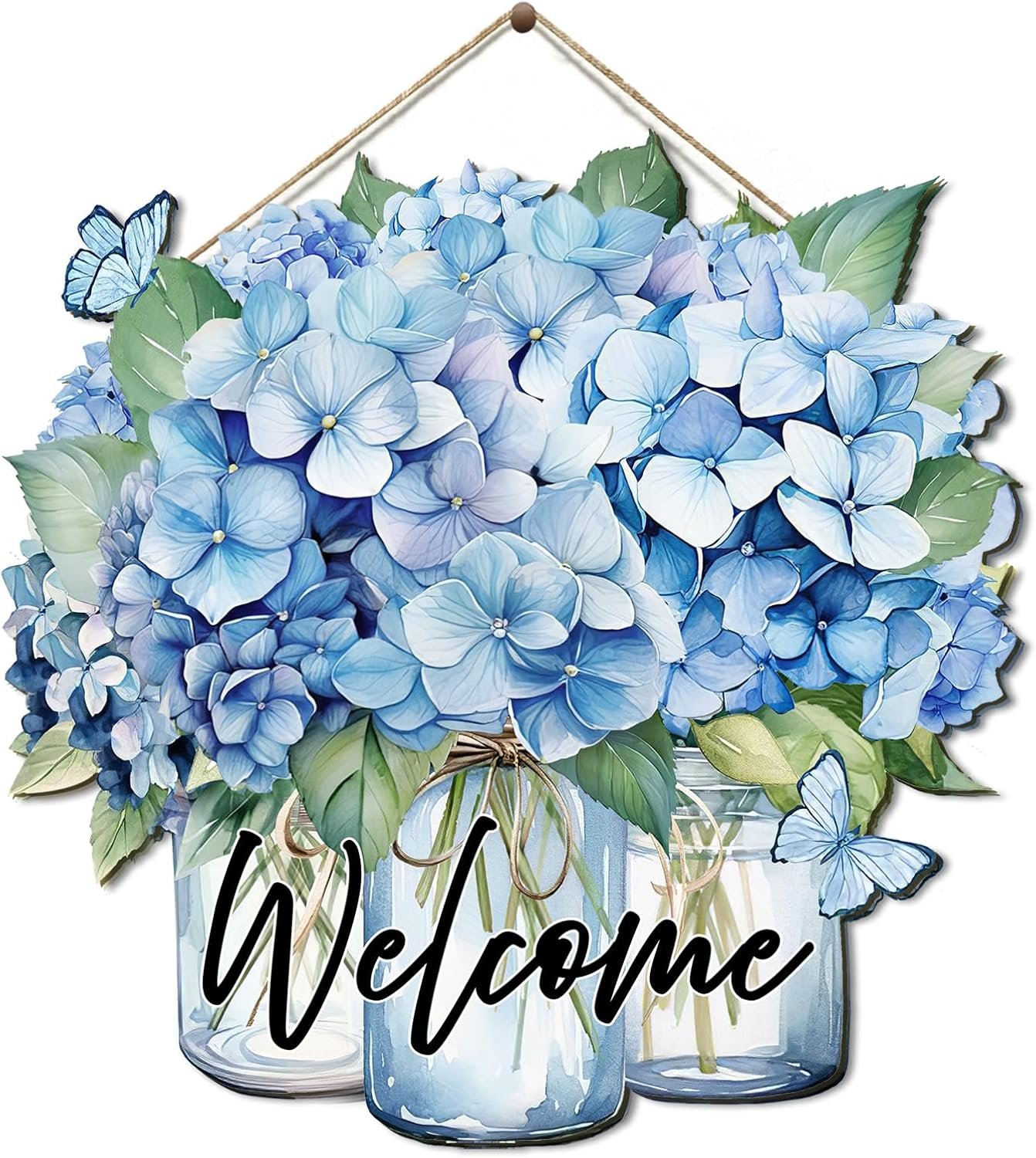 COLOR VALLEY ART Welcome Sign for Front Door, Wooden Hanging Decor Exterior Welcome Signs, Porch Decorations Indoor, Wreath Door Hanger, Fall Decorations for Home (Blue-11.4L”x11.4W”)