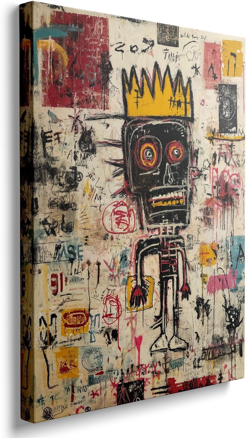 GDSRGXC Contemporary Street Art Canvas Wall Art, Urban Graffiti Crown Figure Print, Abstract Modern Gallery Wrapped Artwork for Home Decor (12”x16”)