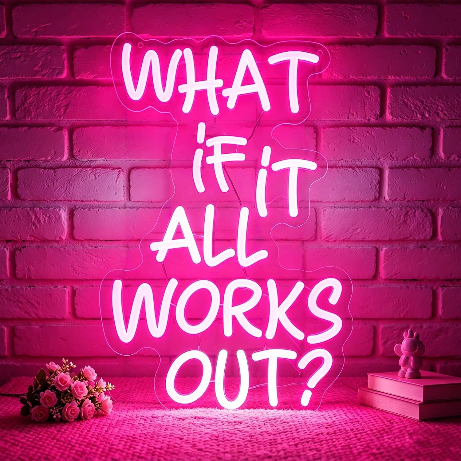 What If It All Works Out Neon Sign Led Neon Lights Neon Signs for Wall Decor Light Up Sign for Birthday Party Club Gift