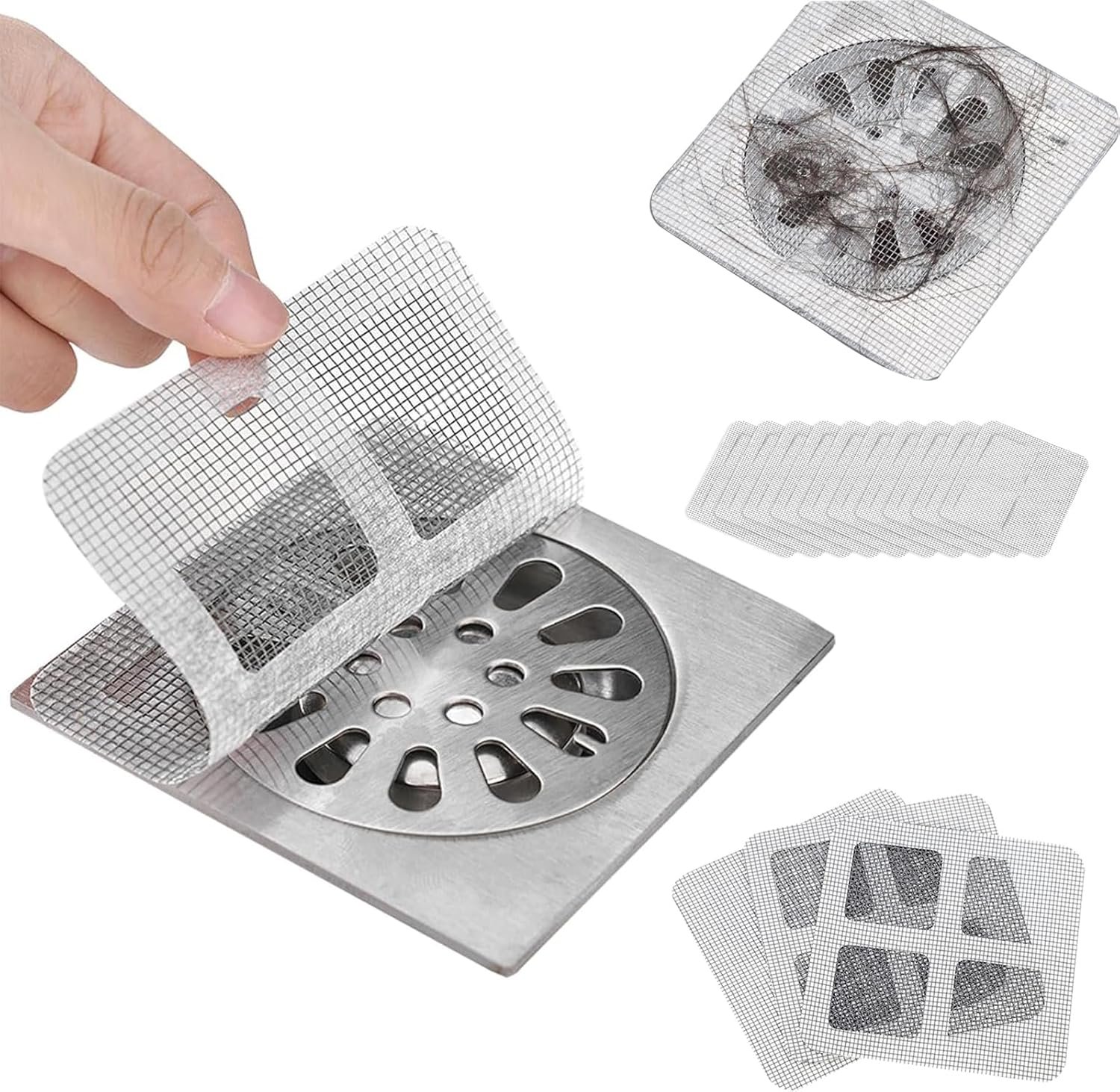 Disposable Hair Drain Stickers, 2026 Upgraded Disposable Floor Drain Filter Stickers, Bathroom Shower Drain Protector, Mesh Cover Floor Drain Sticker for Kitchen Bathroom Tub (10)