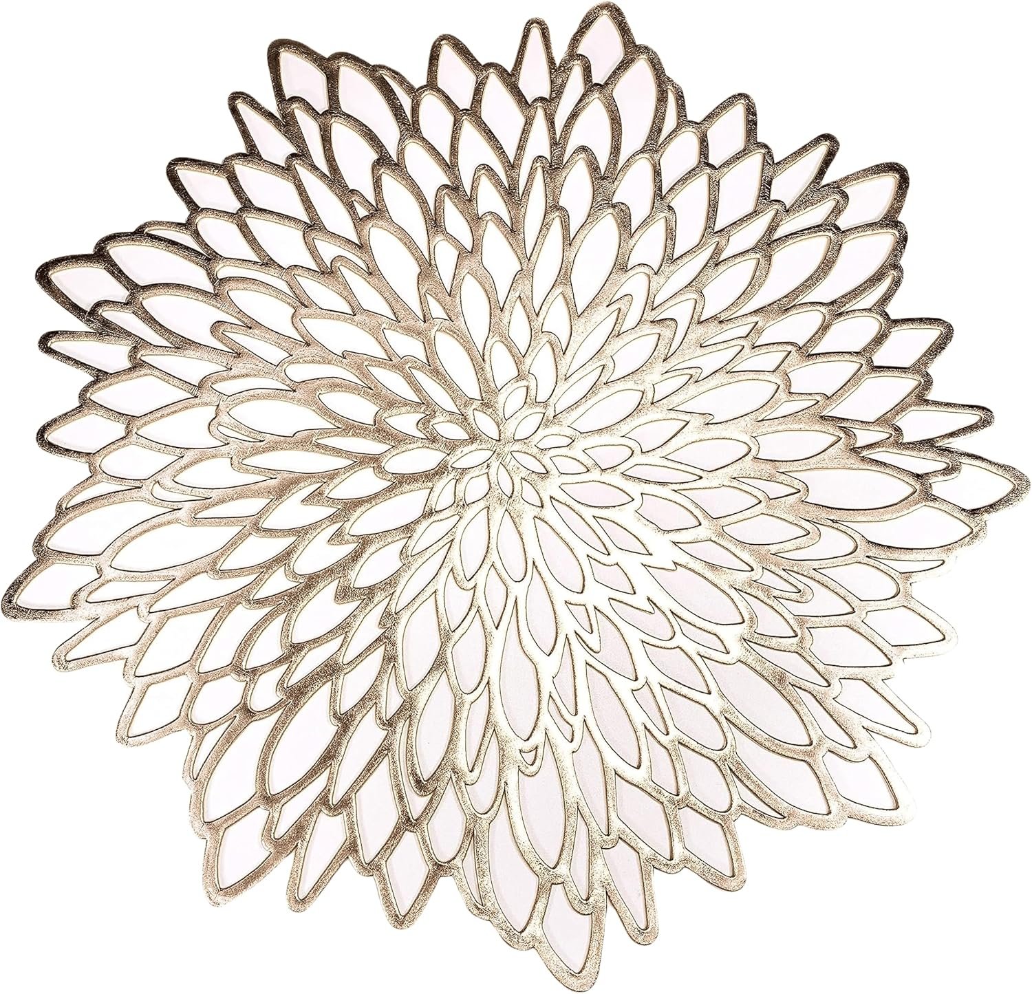 Snowkingdom 6 Pack Gold Placemats Metallic Pressed Vinyl Round Leaf Plastic Dinning Table Place Mats Fancy Decorative for Wedding Christmas Thanksgiving Holiday Spring Outdoor