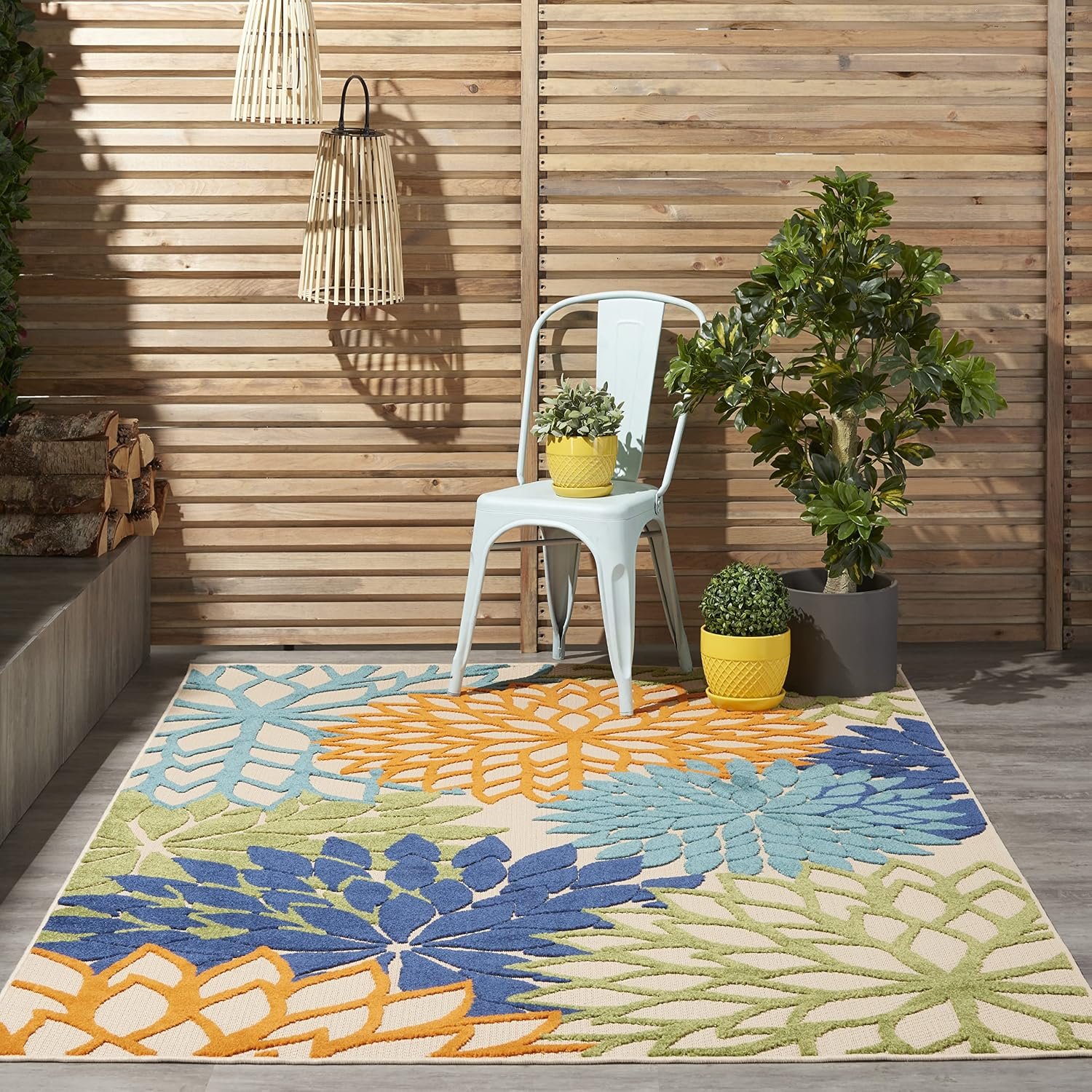 Nourison Home Aloha Indoor/Outdoor Multicolor 3’6″ x 5’6″ Area-Rug, Tropical, Botanical, Easy-Cleaning, Non Shedding, Bed Room, Living Room, Dining Room, Deck, Backyard, Patio (3×5)