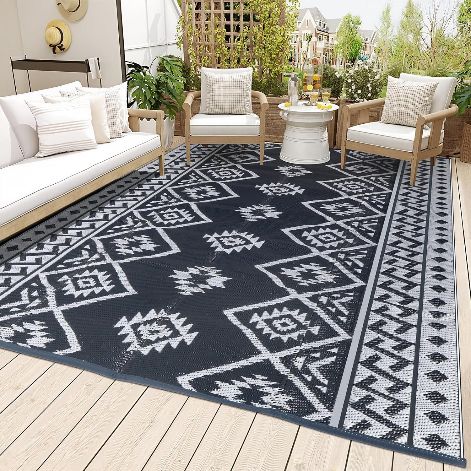 LILIOFFIC Outdoor Rug Waterproof 6×9 ft Outdoor Carpet Plastic Patio Rug | RV Camping Rug Reversible Plastic Straw Rug Outside Outdoor Area Rug for Patio Deck Balcony Backyard Picnic Beach Gray